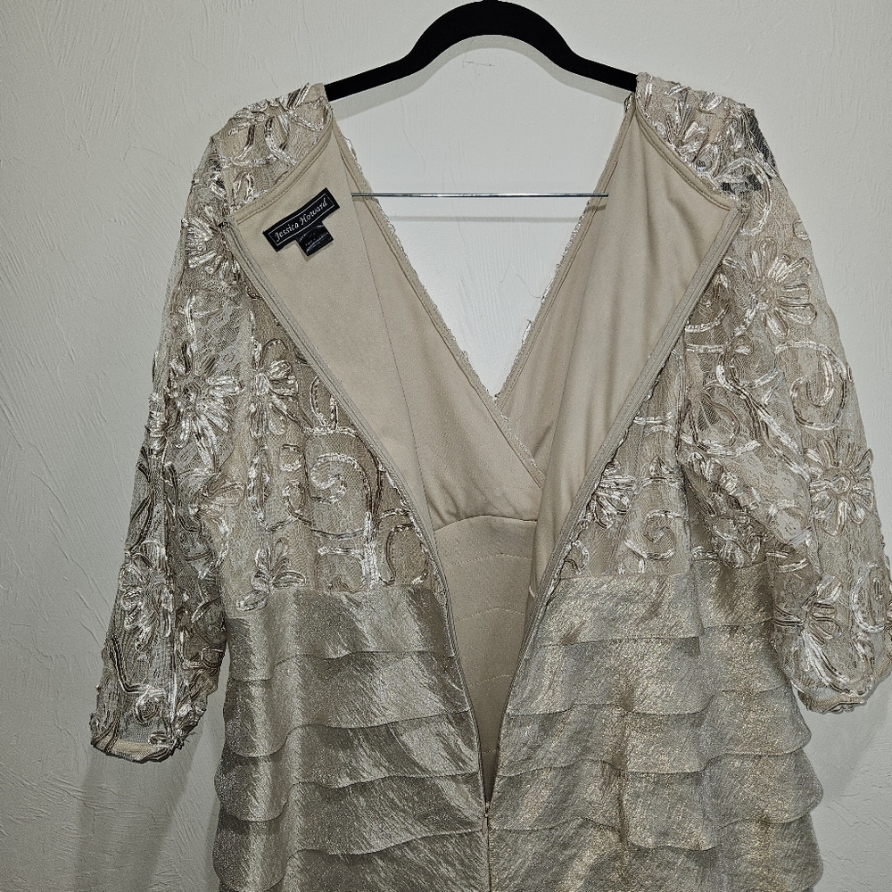 Dress Jessica Howard Elegant Lace Beige Ruffle Beautiful Women's Plus Size 2X - Picture 10 of 16